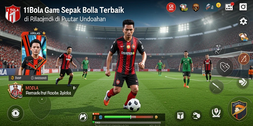 Tampilan gameplay 11BOLA dengan aksi seru sepak bola.