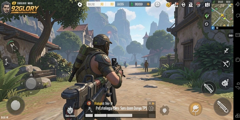 Screenshot gameplay 92GLORY menampilkan aksi seru di dunia TPS.