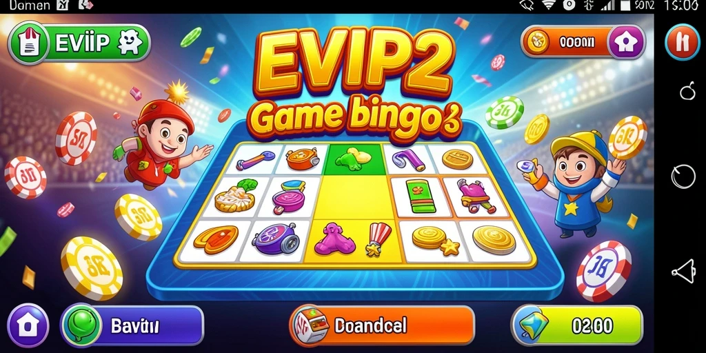 Screenshot utama EVIP2 menampilkan gameplay Bingo yang seru dan interaktif.