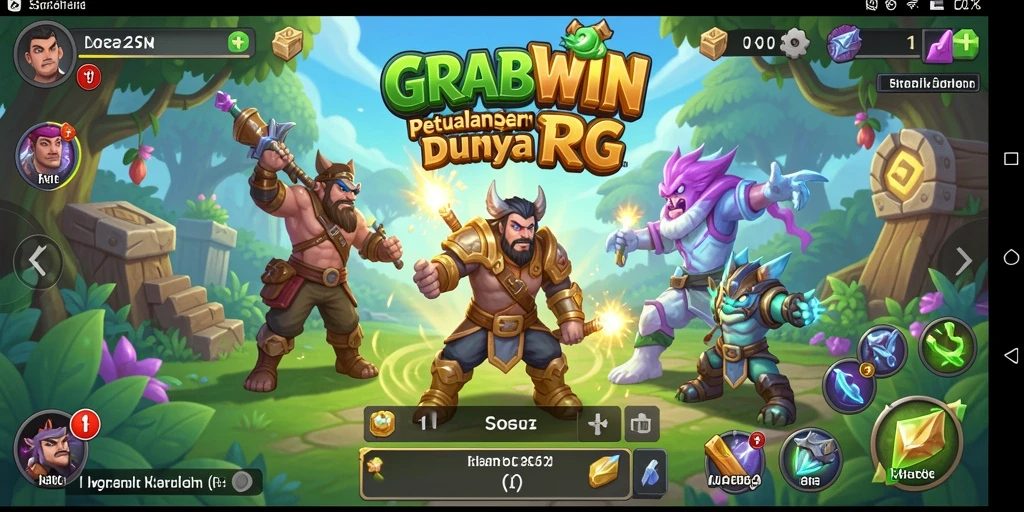 Screenshot gameplay GRABWIN menunjukkan serunya pertempuran RPG yang mendalam.