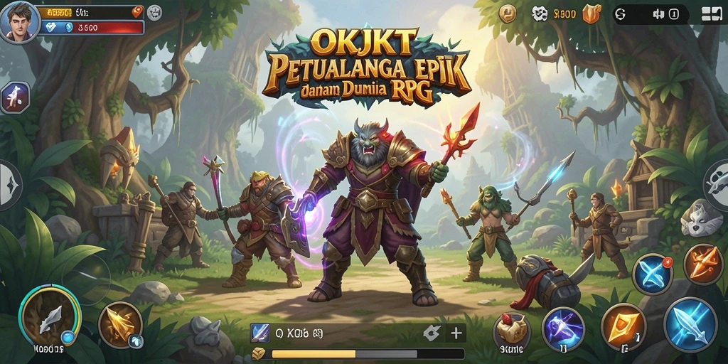 Tampilan gameplay OKJKT dengan karakter berpetualang di dunia fantasi.