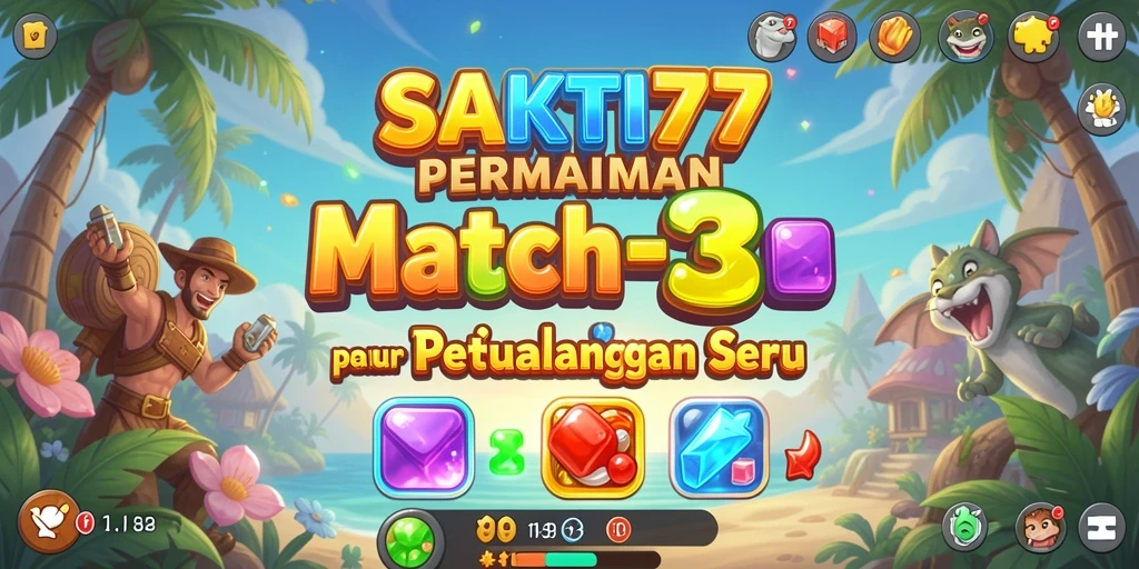 Tampilan gameplay SAKTI77 dengan elemen Match-3 yang berwarna-warni.
