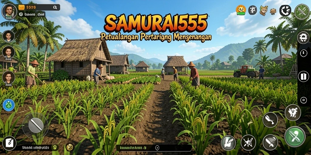 Screenshot gameplay SAMURAI555 menampilkan kebun yang indah dan subur.