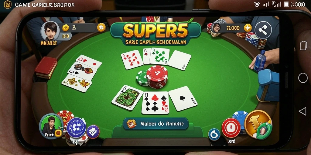 Tampilan grafis dari permainan Gaple SUPER5 yang menyeronokkan.